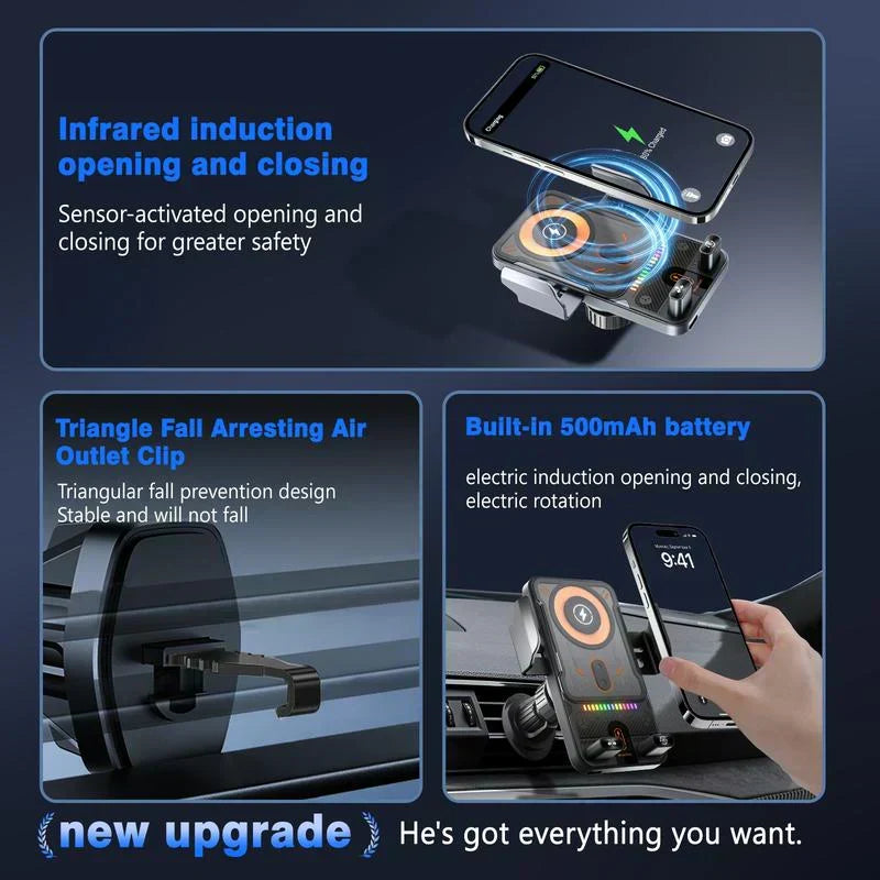 🔥HOT SALE 49% OFF🎁⚡Over 50K sold! 📱Smart 2-in-1 Car Rotating Mobile Phone Holder & Wireless Charger⚡