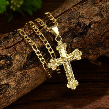 ✝️ 50% OFF NOW! ✨ Gold Crucifix Necklace – Detailed INRI Motif, Adjustable Figaro Chain & Hypoallergenic Finish 💛