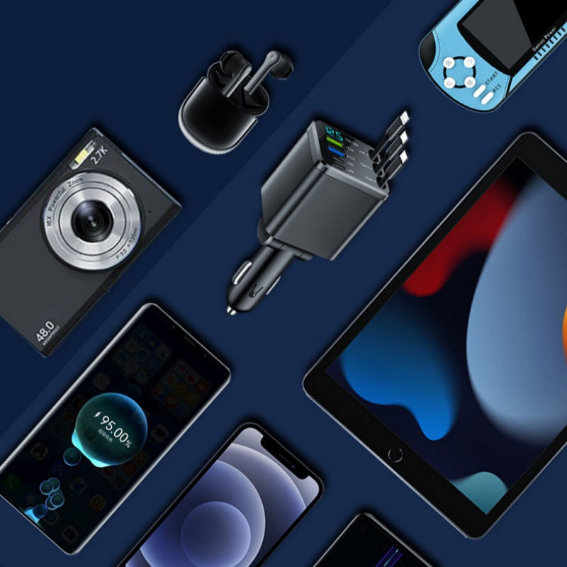 7-in-1 Retractable Fast Car Charger with Voltage Display