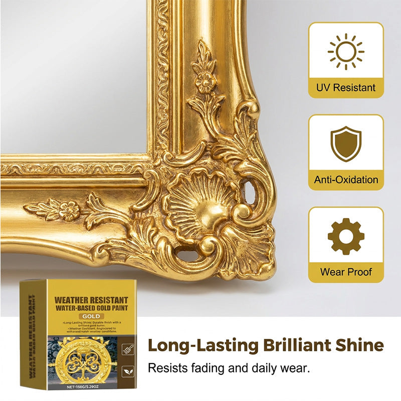 🥳2026 HOT SALE🥳💞50K+ SOLD!🏠✨ 50% OFF! Weather Resistant Gold Paint – Water‑based, brilliant shine. Safe for metal, wood & stone. Lasts rain or shine! 🖌️💛